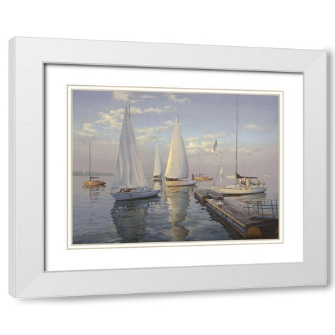 Yachts in Taganrog White Modern Wood Framed Art Print with Double Matting by Adamov, Alexey