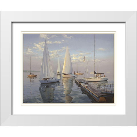 Yachts in Taganrog White Modern Wood Framed Art Print with Double Matting by Adamov, Alexey