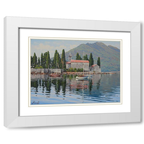Kotor Bay II White Modern Wood Framed Art Print with Double Matting by Adamov, Alexey
