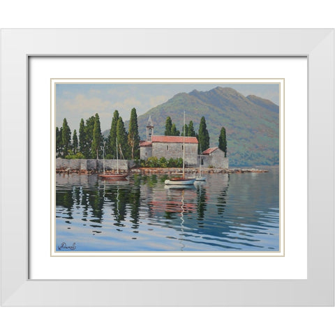Kotor Bay II White Modern Wood Framed Art Print with Double Matting by Adamov, Alexey