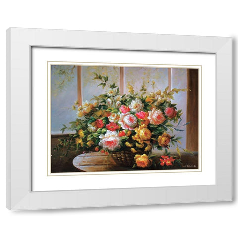 Peonies in Basket White Modern Wood Framed Art Print with Double Matting by Tustanowska, Beata