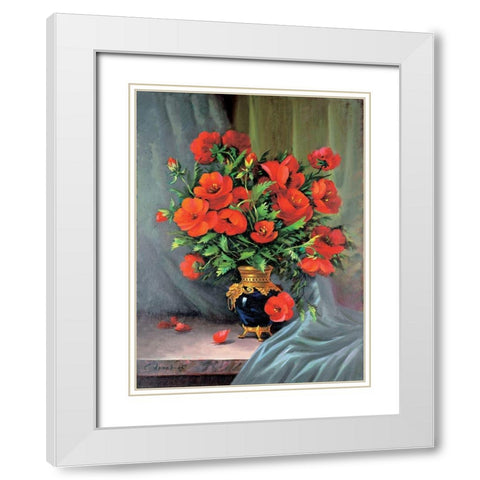 Red Poppies White Modern Wood Framed Art Print with Double Matting by Artov, Sergei