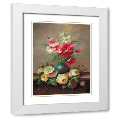 Classic Bouquet III White Modern Wood Framed Art Print with Double Matting by Yves, Jacques