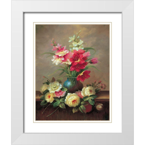 Classic Bouquet III White Modern Wood Framed Art Print with Double Matting by Yves, Jacques