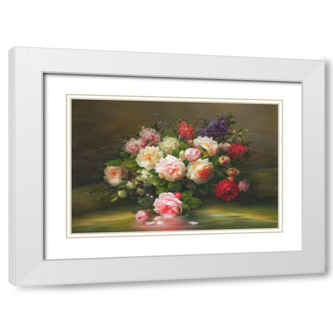 A Basket with Flowers I White Modern Wood Framed Art Print with Double Matting by Viktoria