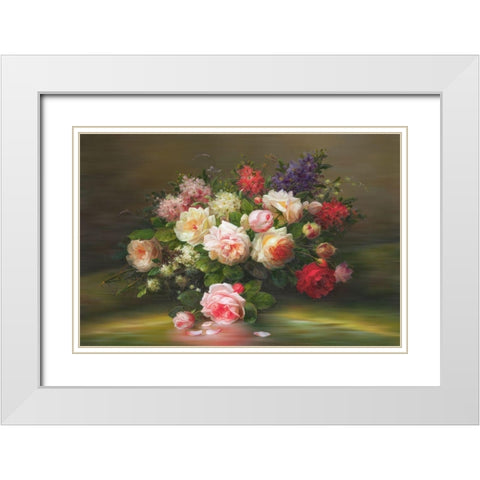 A Basket with Flowers I White Modern Wood Framed Art Print with Double Matting by Viktoria