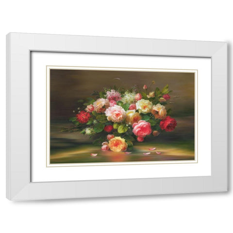 A Basket with Flowers II White Modern Wood Framed Art Print with Double Matting by Viktoria