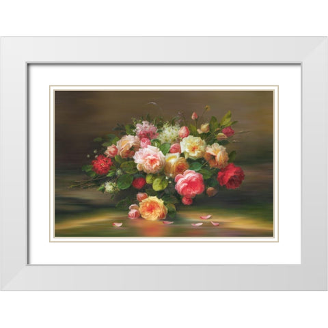 A Basket with Flowers II White Modern Wood Framed Art Print with Double Matting by Viktoria