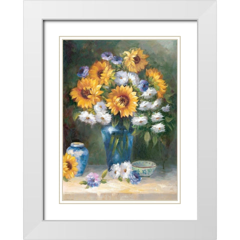 Sunflowers in Vase II White Modern Wood Framed Art Print with Double Matting by Monica Nero