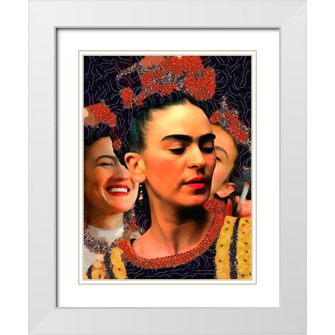 Frida Kahlo Variation I White Modern Wood Framed Art Print with Double Matting by Medeiros, Celito