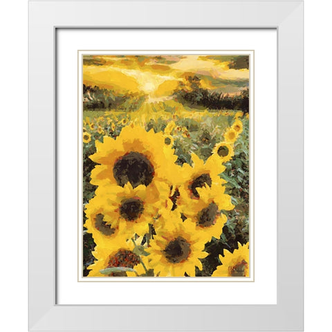 Sunflowers Collection IV White Modern Wood Framed Art Print with Double Matting by Medeiros, Celito