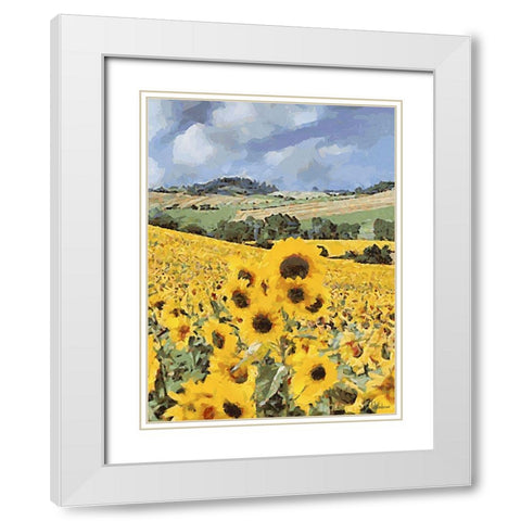 Sunflowers Collection V White Modern Wood Framed Art Print with Double Matting by Medeiros, Celito
