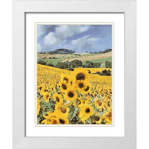 Sunflowers Collection V White Modern Wood Framed Art Print with Double Matting by Medeiros, Celito