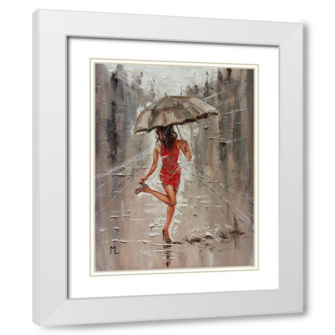 Spring Rainy Street White Modern Wood Framed Art Print with Double Matting by Luniak, Monika