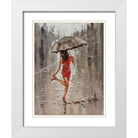 Spring Rainy Street White Modern Wood Framed Art Print with Double Matting by Luniak, Monika