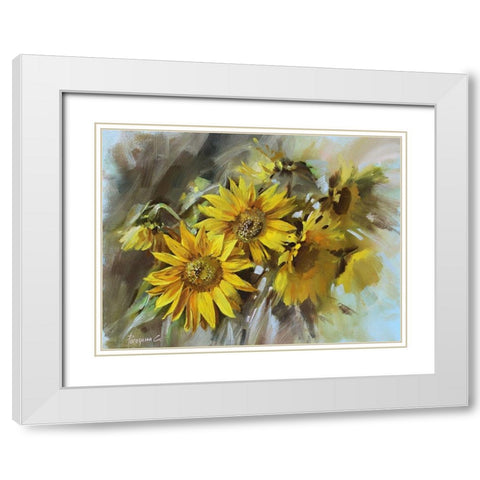 Sketch of a Sunflower White Modern Wood Framed Art Print with Double Matting by Rogozina, Svetlana
