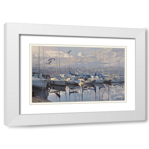 Port with yachts White Modern Wood Framed Art Print with Double Matting by Adamov, Alexey