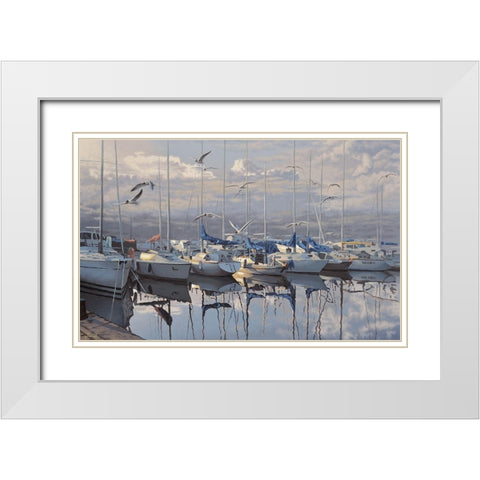 Port with yachts White Modern Wood Framed Art Print with Double Matting by Adamov, Alexey
