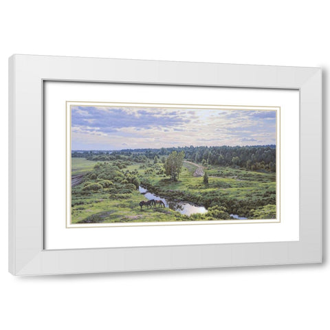 Landscape with River White Modern Wood Framed Art Print with Double Matting by Adamov, Alexey