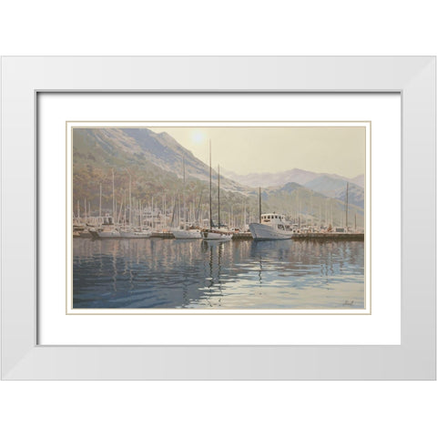 Yachts between Islands White Modern Wood Framed Art Print with Double Matting by Adamov, Alexey