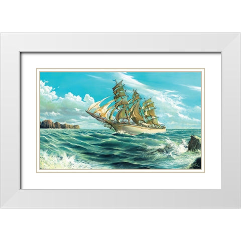 Ten Navy Miles White Modern Wood Framed Art Print with Double Matting by Krol, Wieslaw