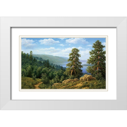 Lake in the Mountains White Modern Wood Framed Art Print with Double Matting by Babicev, Vjaceslav