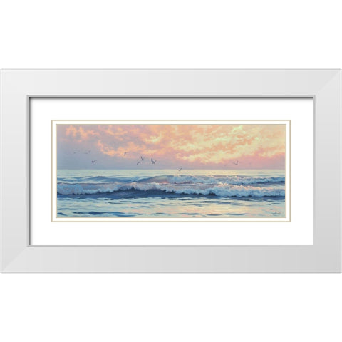 Surf by Sunset White Modern Wood Framed Art Print with Double Matting by Adamov, Alexey