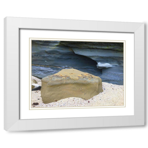 Beach Rocks I White Modern Wood Framed Art Print with Double Matting by Grayscale