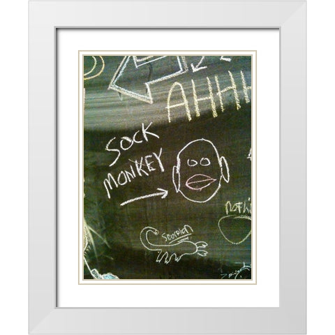 Sock Monkey White Modern Wood Framed Art Print with Double Matting by Grayscale