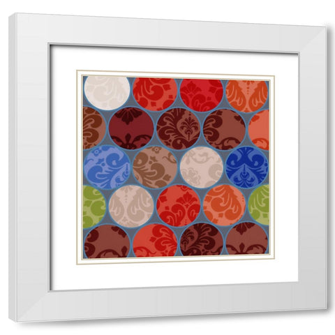Bright Circles Stencil I White Modern Wood Framed Art Print with Double Matting by Grayscale