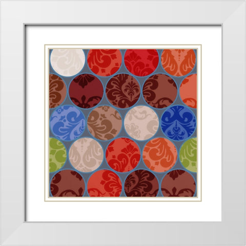 Bright Circles Stencil I White Modern Wood Framed Art Print with Double Matting by Grayscale