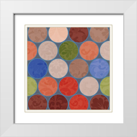 Bright Circles Stencil II White Modern Wood Framed Art Print with Double Matting by Grayscale