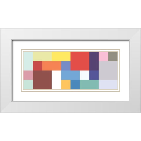 Bright Blocks Wide V White Modern Wood Framed Art Print with Double Matting by Grayscale
