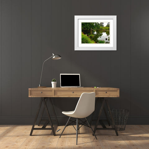 Pagoda Garden I White Modern Wood Framed Art Print with Double Matting by Grayscale