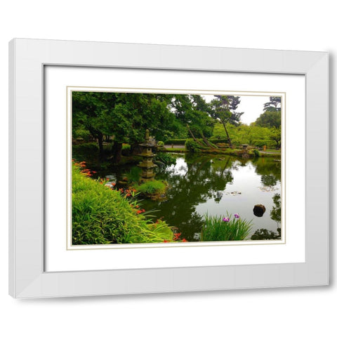 Pagoda Garden I White Modern Wood Framed Art Print with Double Matting by Grayscale