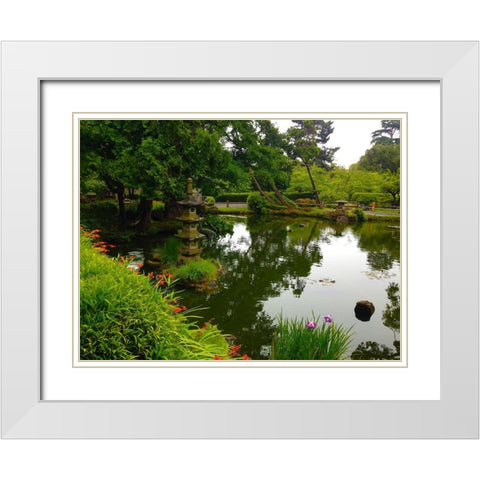 Pagoda Garden I White Modern Wood Framed Art Print with Double Matting by Grayscale
