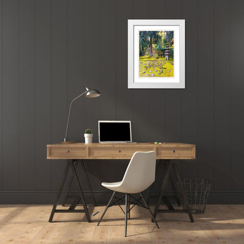 Pagoda Garden III White Modern Wood Framed Art Print with Double Matting by Grayscale