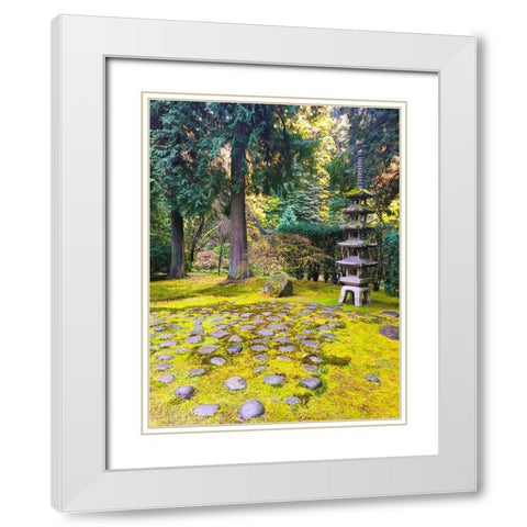 Pagoda Garden III White Modern Wood Framed Art Print with Double Matting by Grayscale