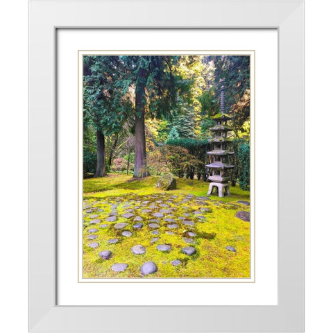 Pagoda Garden III White Modern Wood Framed Art Print with Double Matting by Grayscale