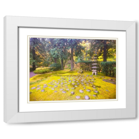 Pagoda Garden V White Modern Wood Framed Art Print with Double Matting by Grayscale