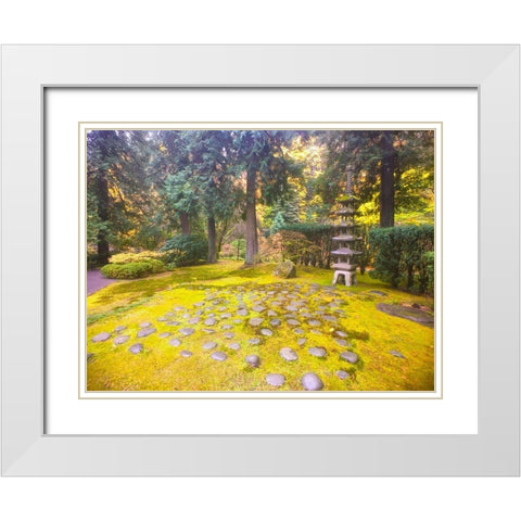 Pagoda Garden V White Modern Wood Framed Art Print with Double Matting by Grayscale