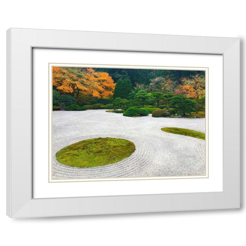 Zen Garden I White Modern Wood Framed Art Print with Double Matting by Grayscale