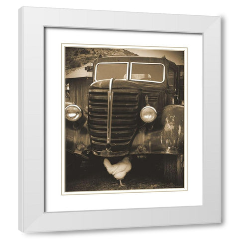 Bygone Chicken White Modern Wood Framed Art Print with Double Matting by Popcorn