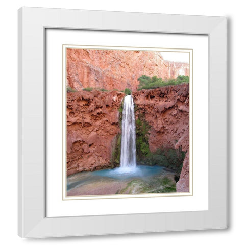 Havasu Falls: Mooney Falls White Modern Wood Framed Art Print with Double Matting by Popcorn