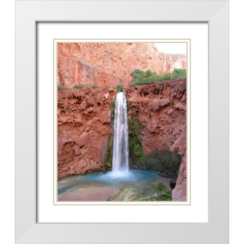 Havasu Falls: Mooney Falls White Modern Wood Framed Art Print with Double Matting by Popcorn
