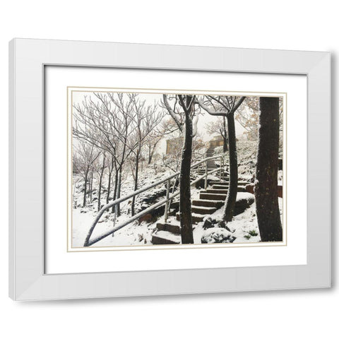 Jerome Snowy Stairs I White Modern Wood Framed Art Print with Double Matting by Popcorn