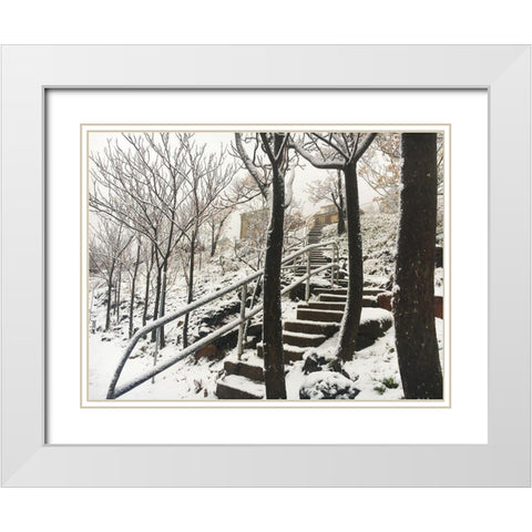 Jerome Snowy Stairs I White Modern Wood Framed Art Print with Double Matting by Popcorn