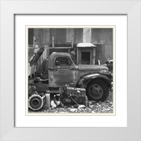 Junkyard A: B-W White Modern Wood Framed Art Print with Double Matting by Popcorn
