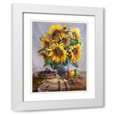 Sunflowers White Modern Wood Framed Art Print with Double Matting by Dandorf, Olga