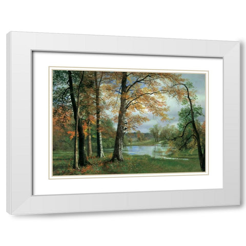 A Quiet Pond White Modern Wood Framed Art Print with Double Matting by Bierstadt, Albert